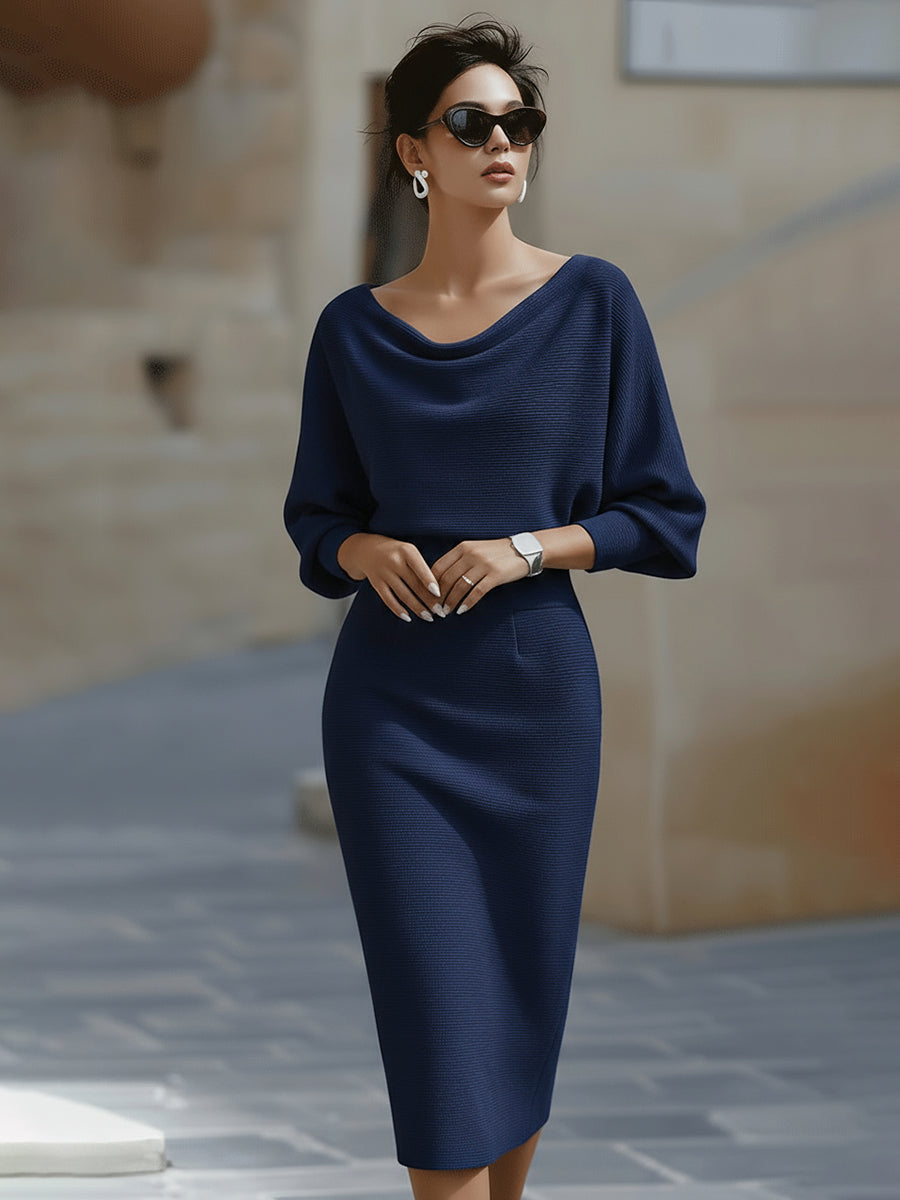 Paisley | Damen Stehkragen Fledermausärmel Midikleid Bodycon