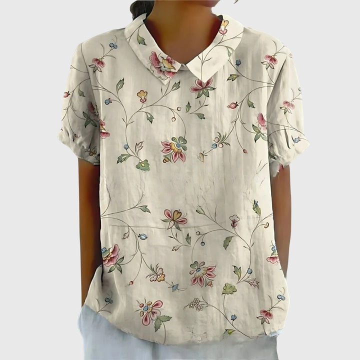 Ella | Damen Blumen Kragen Kurzarm Bluse