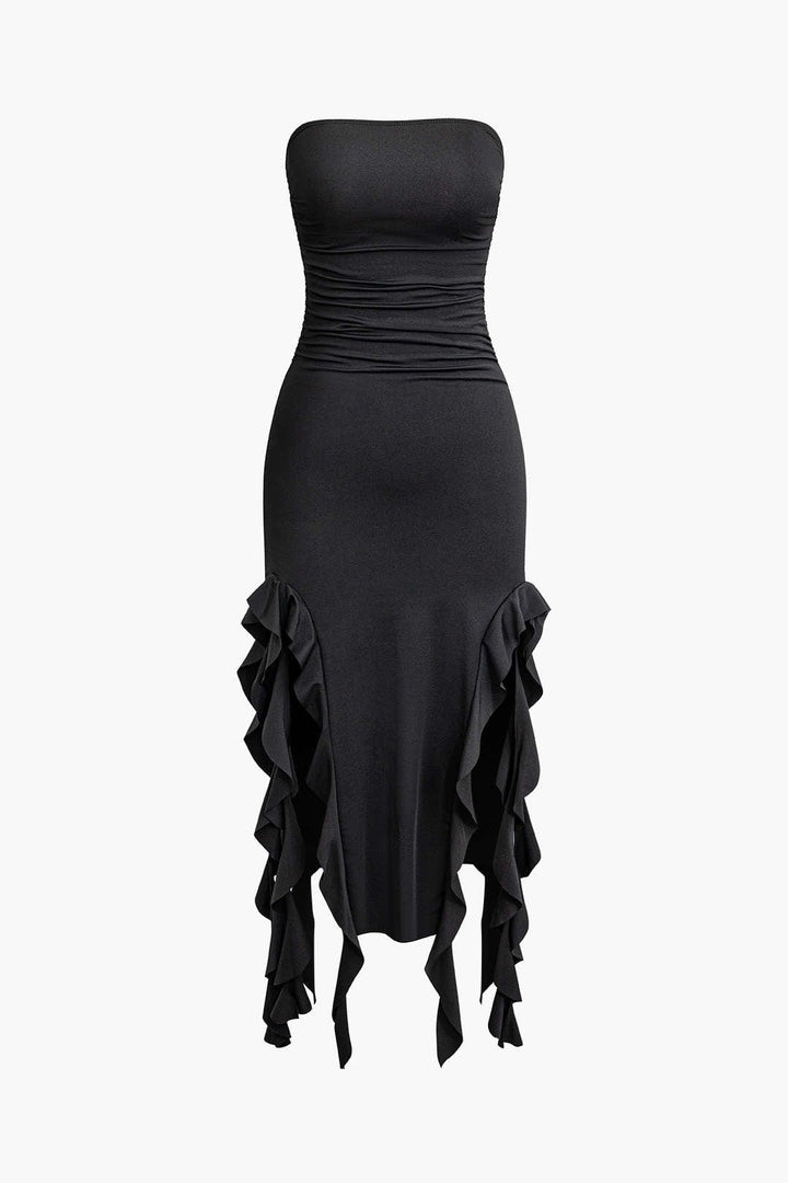 Sofia | Elegante Bandeau-Maxikleed met Volant-details – Tijdloze Raffinement