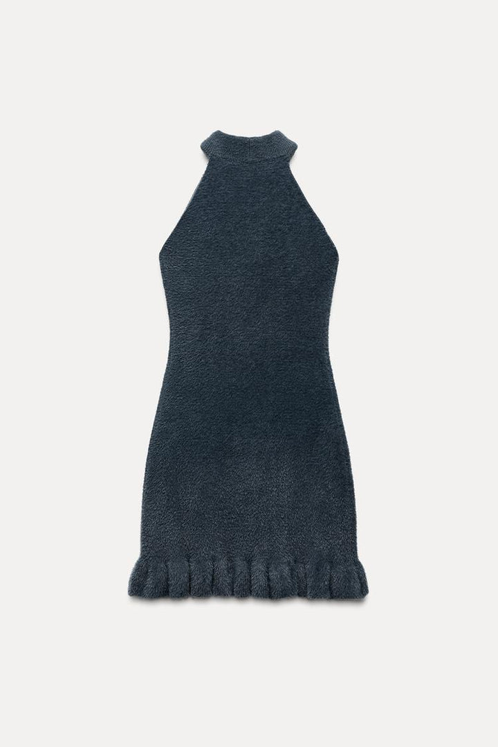 Lola | Gebreide Minikleed met Parels en Gerimpelde Zoom