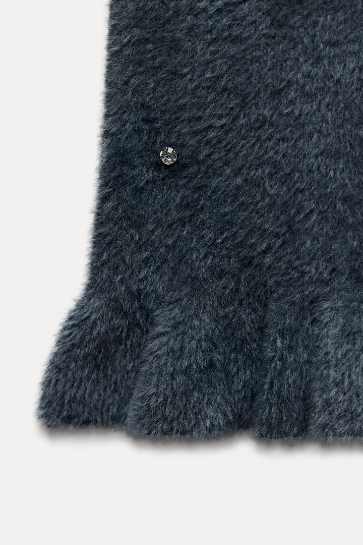 Lola | Gebreide Minikleed met Parels en Gerimpelde Zoom