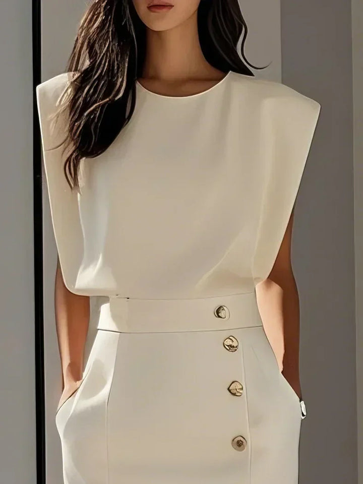 Emma | Damen Ärmelloses Midikleid mit Knopfdetail