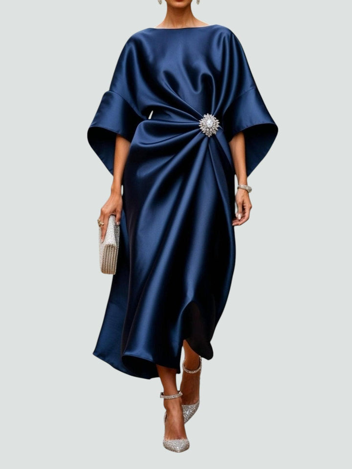 Mila | Damen Drapiertes Fledermausärmel Midi-Kleid