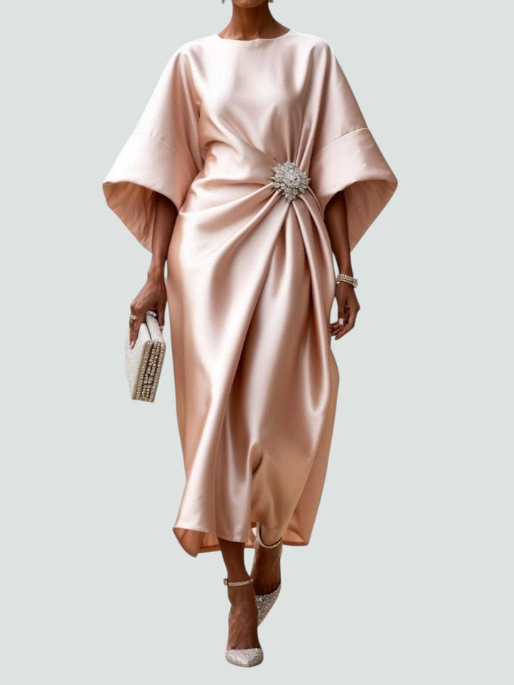 Mila | Damen Drapiertes Fledermausärmel Midi-Kleid