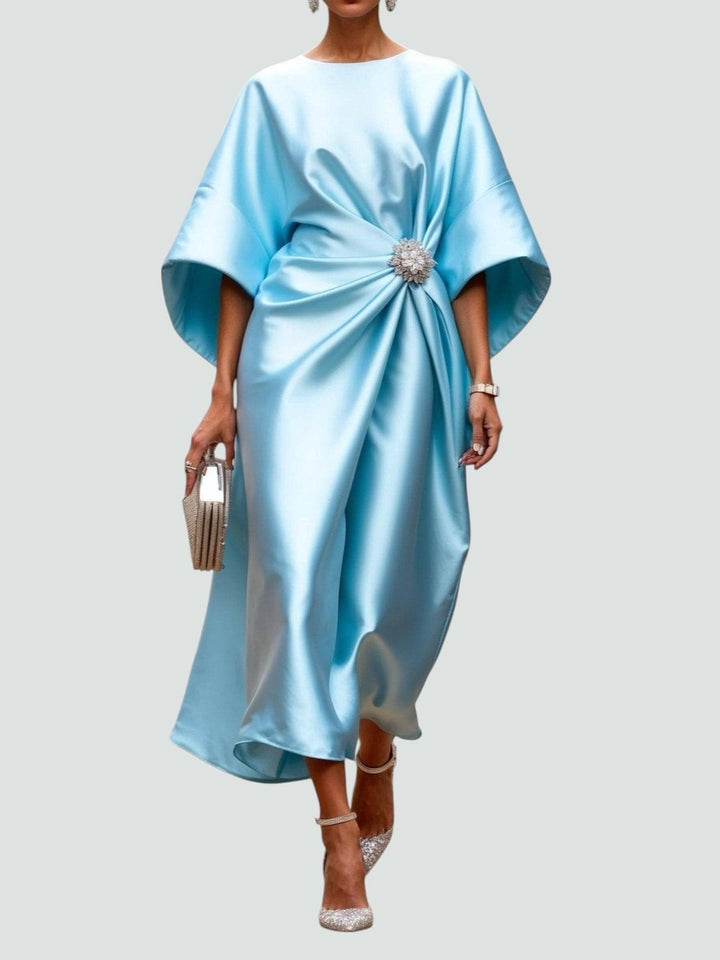 Mila | Damen Drapiertes Fledermausärmel Midi-Kleid