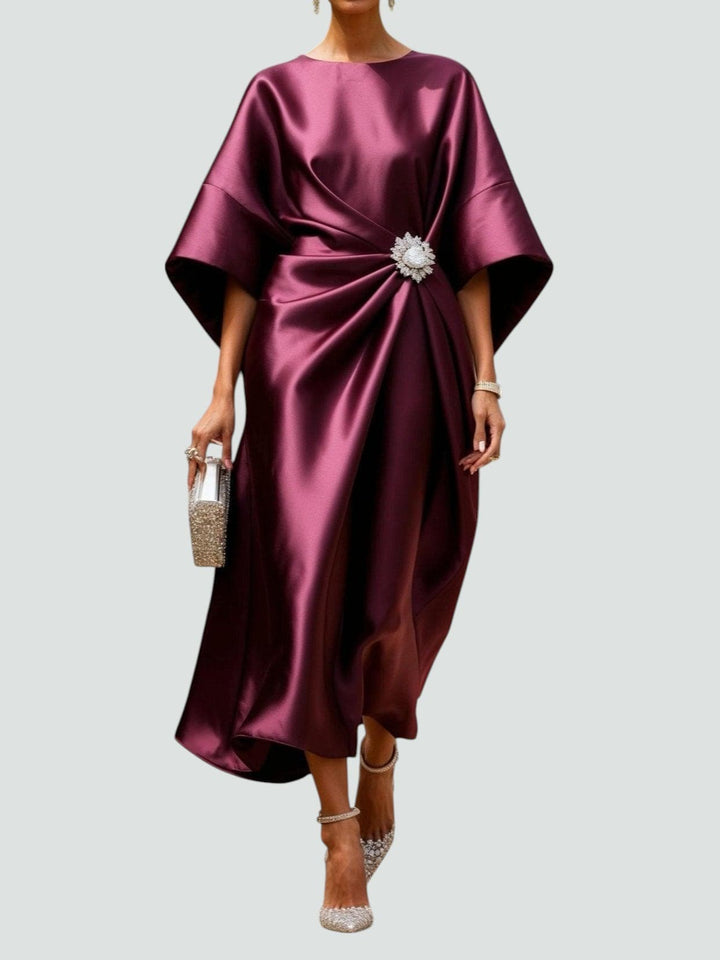 Mila | Damen Drapiertes Fledermausärmel Midi-Kleid
