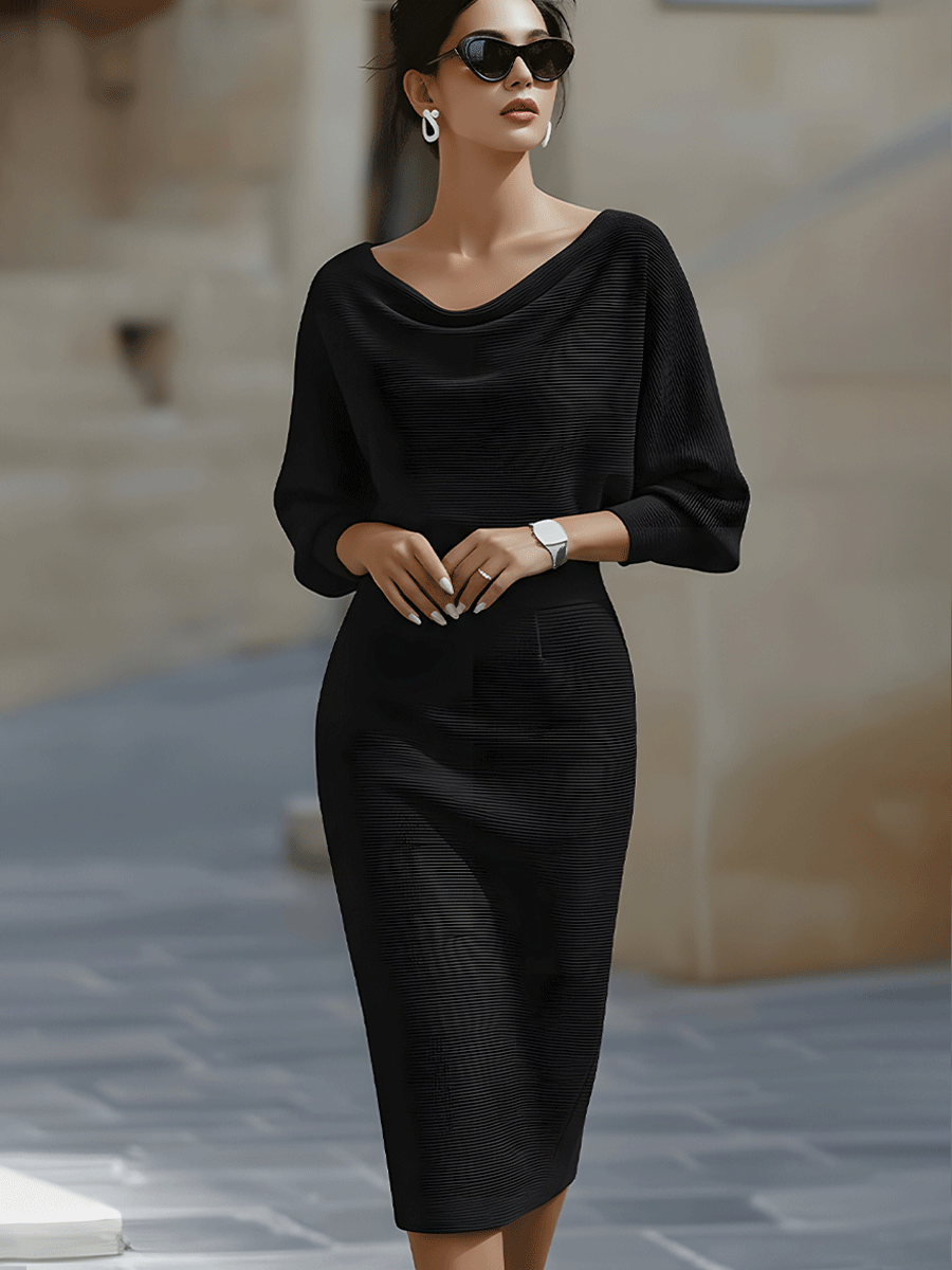 Paisley | Damen Stehkragen Fledermausärmel Midikleid Bodycon