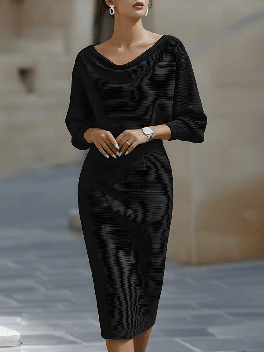 Paisley | Damen Stehkragen Fledermausärmel Midikleid Bodycon