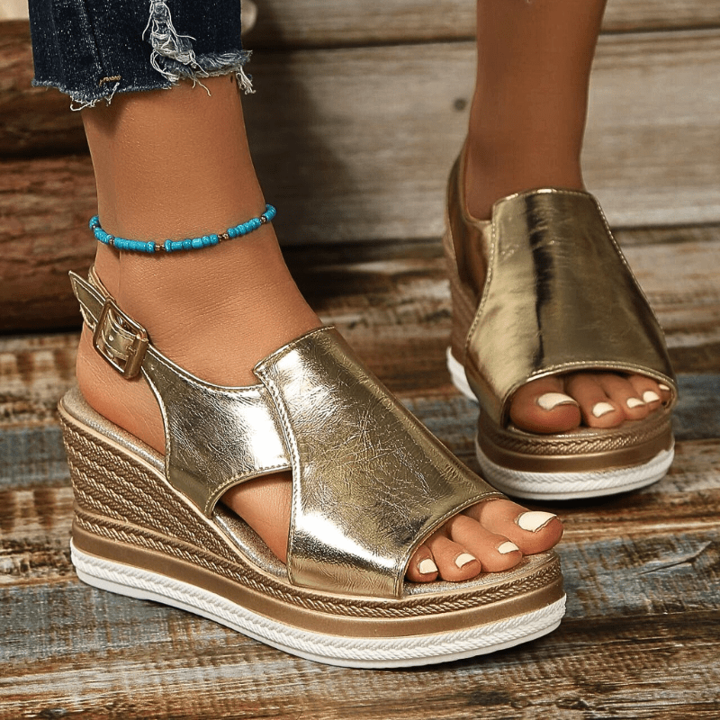 Charlotte | Dames Metallic Plateau Comfort Sandalen