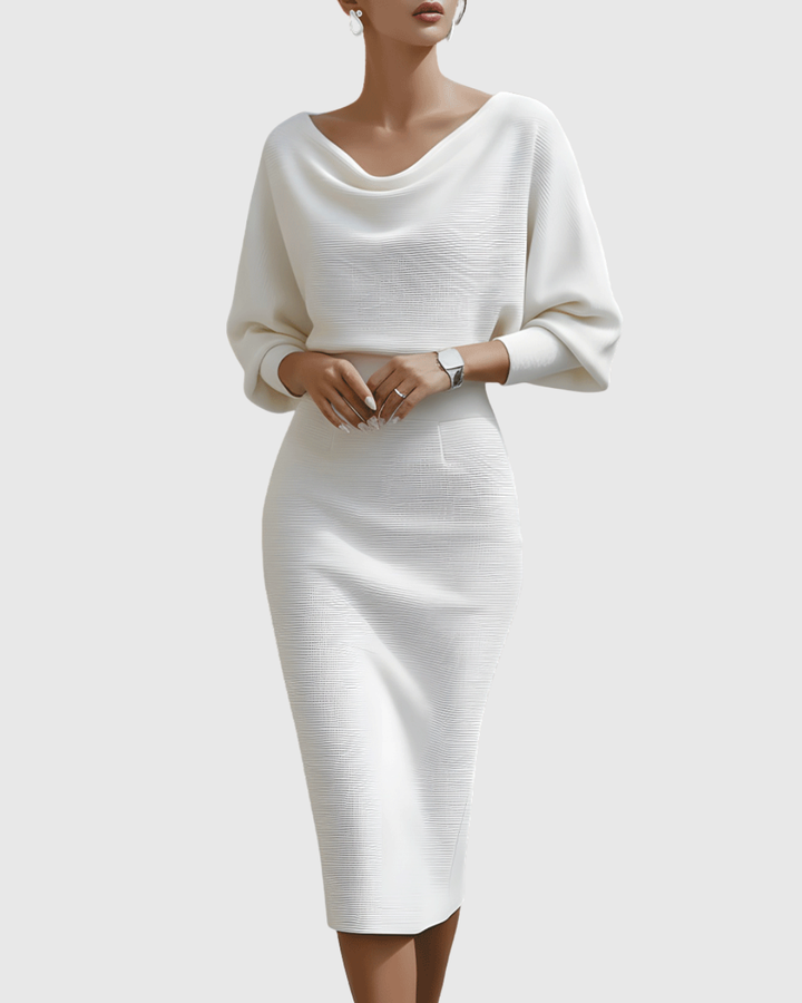 Kayla | Damen Drapiertes Gestricktes Midi-Kleid