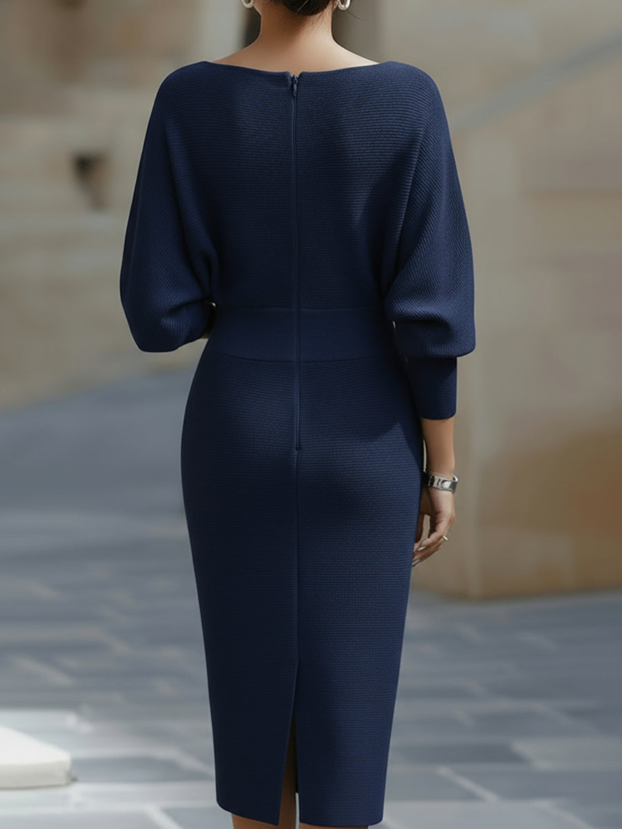 Paisley | Damen Stehkragen Fledermausärmel Midikleid Bodycon