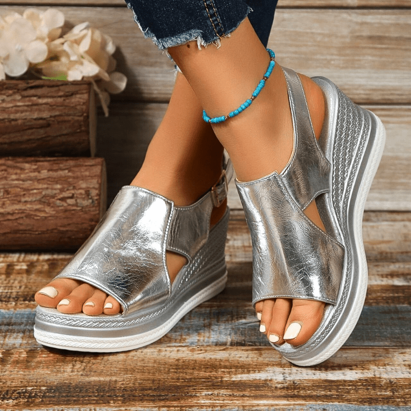 Charlotte | Dames Metallic Plateau Comfort Sandalen