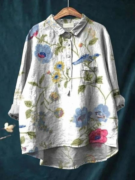 Bella | Dames Bloemen Knoop Voorkant Zak Blouse