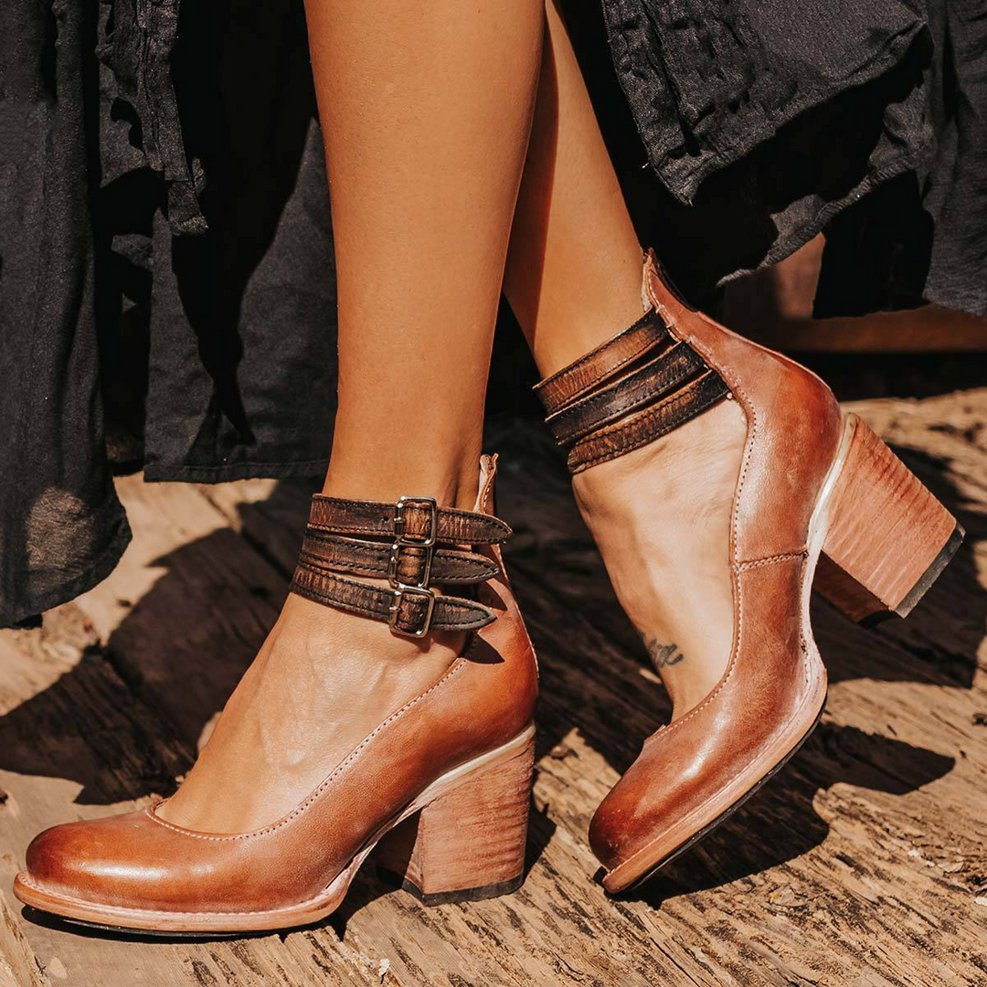 Bethany | Dames Gesp Band Blok Hak Schoenen