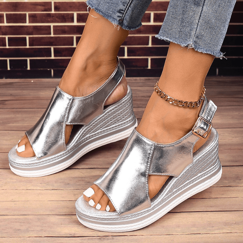 Charlotte | Dames Metallic Plateau Comfort Sandalen