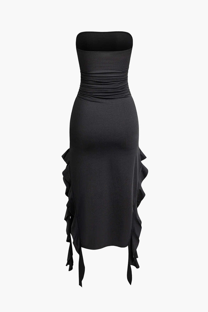Sofia | Elegante Bandeau-Maxikleed met Volant-Details – Tijdloze Raffinement