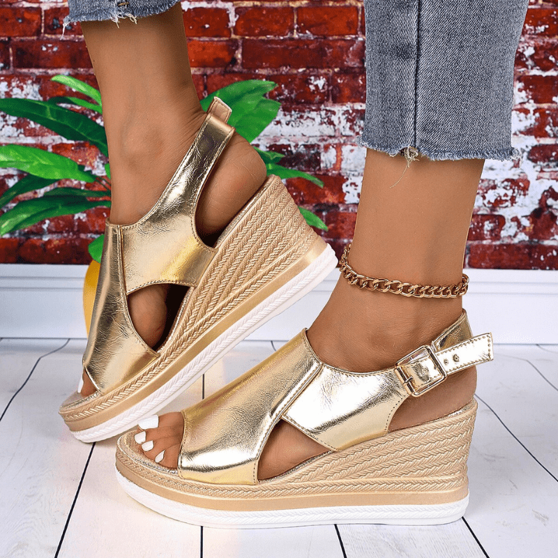 Charlotte | Dames Metallic Plateau Comfort Sandalen