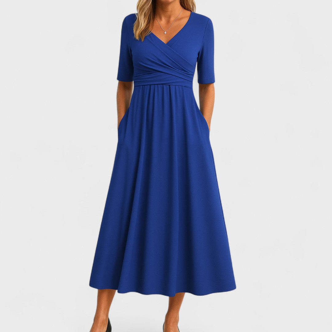 Jane | Damen V-Ausschnitt Maxikleid mit kurzen Ärmeln