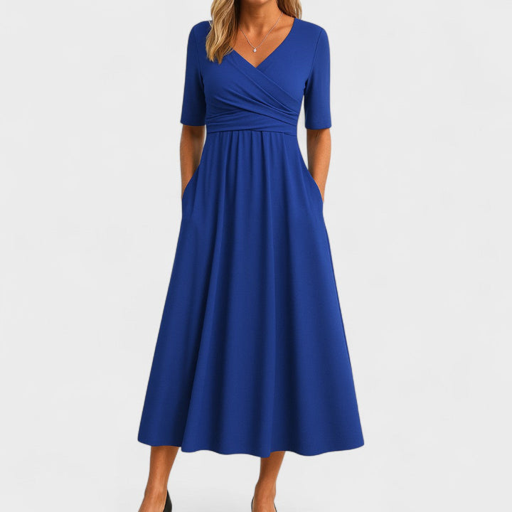 Jane | Damen V-Ausschnitt Maxikleid mit kurzen Ärmeln