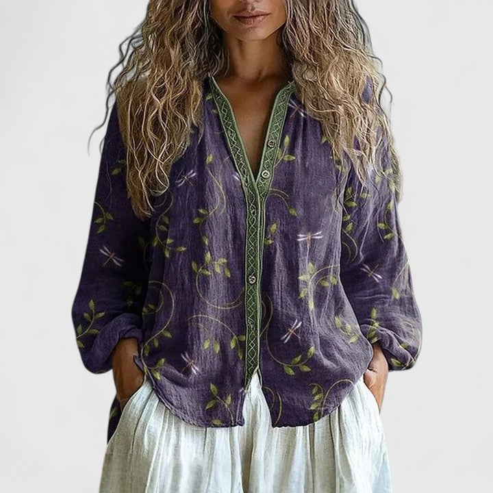 Bella | Damen Bedrucktes Top mit Knopfleiste vorne