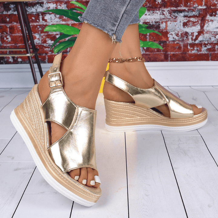 Charlotte | Dames Metallic Plateau Comfort Sandalen