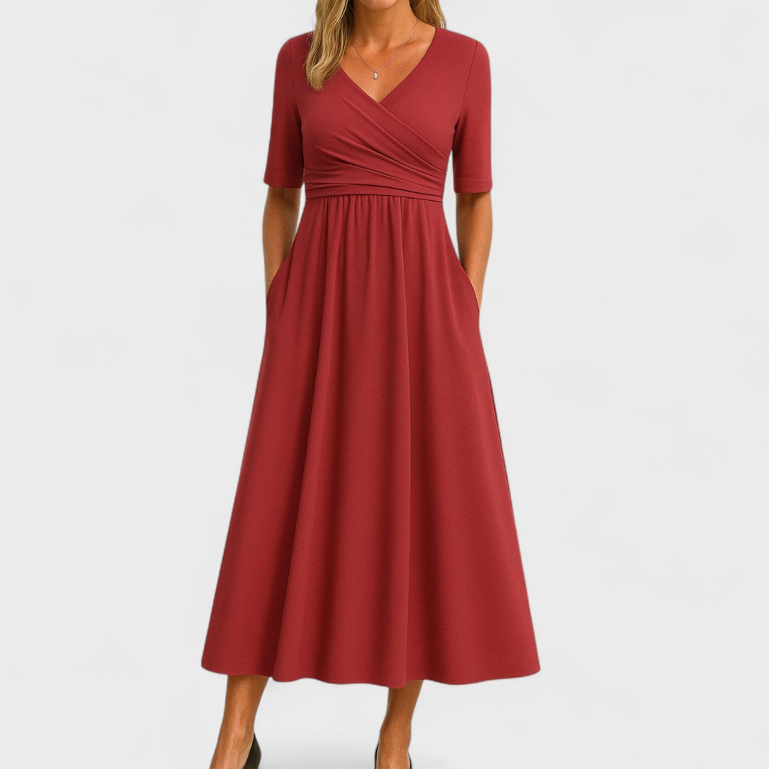 Jane | Damen V-Ausschnitt Maxikleid mit kurzen Ärmeln