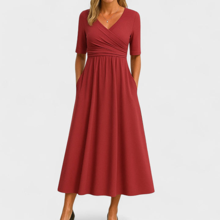 Jane | Damen V-Ausschnitt Maxikleid mit kurzen Ärmeln