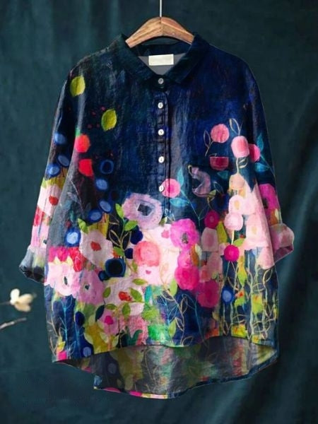 Bella | Dames Bloemen Knoop Voorkant Zak Blouse