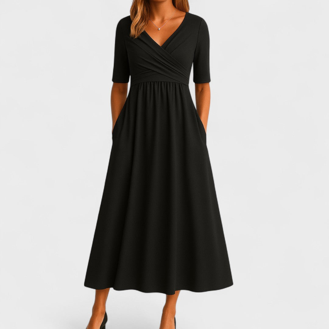 Jane | Damen V-Ausschnitt Maxikleid mit kurzen Ärmeln
