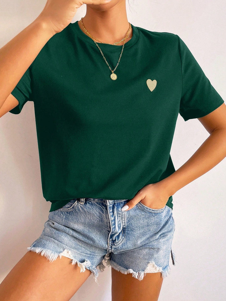 Basis Dames T-Shirt met Hartdetail – Minimalistisch, Casual & Combinatie Sterk