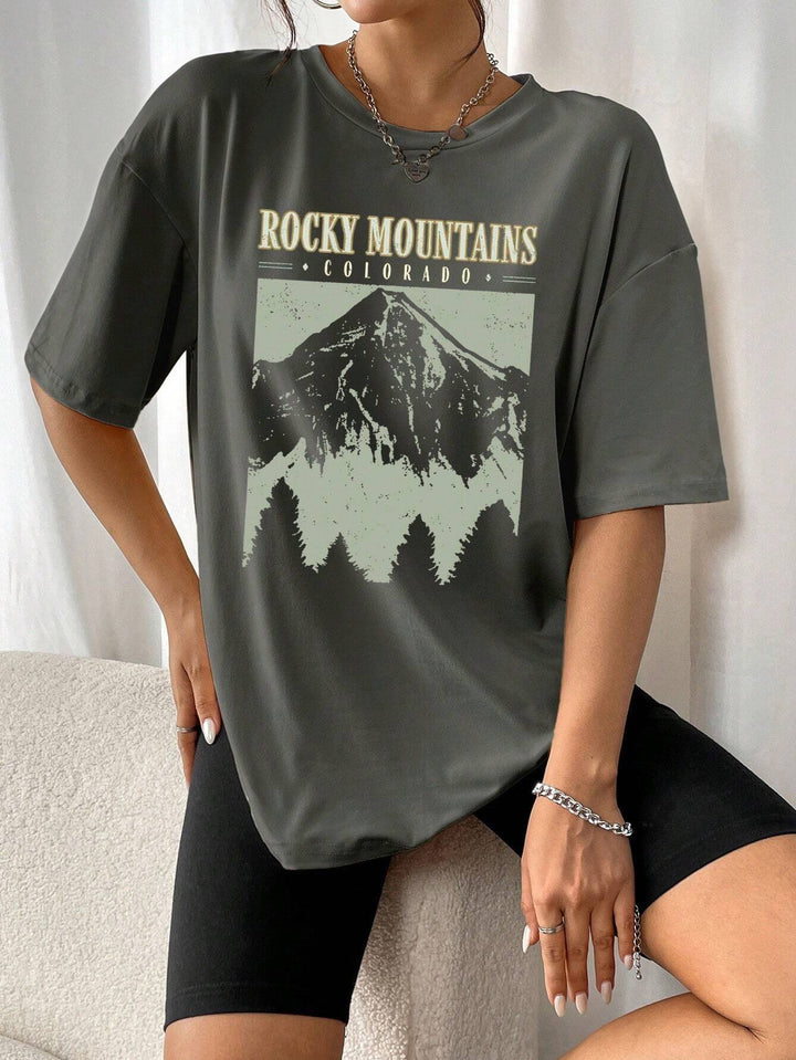 Oversized T-Shirt "Rocky Mountains" in Vintage-Zwart – Urban Streetstyle met Retro-Vibe