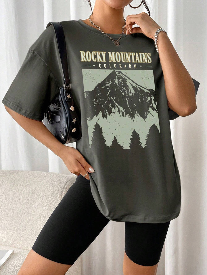 Oversized T-Shirt "Rocky Mountains" in Vintage-Zwart – Urban Streetstyle met Retro-Vibe