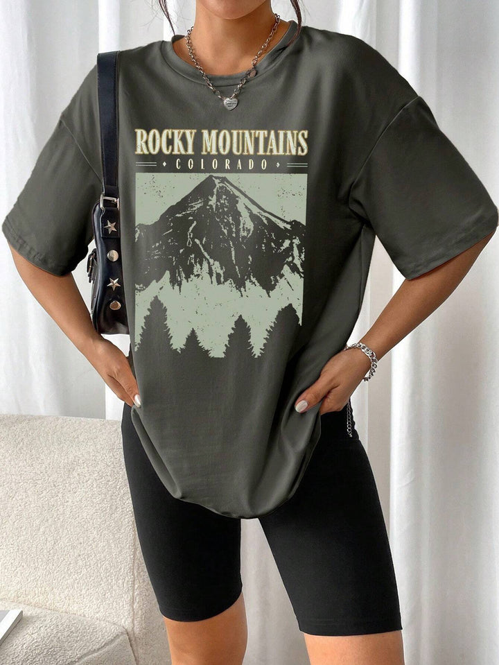 Oversized T-Shirt "Rocky Mountains" in Vintage-Zwart – Urban Streetstyle met Retro-Vibe