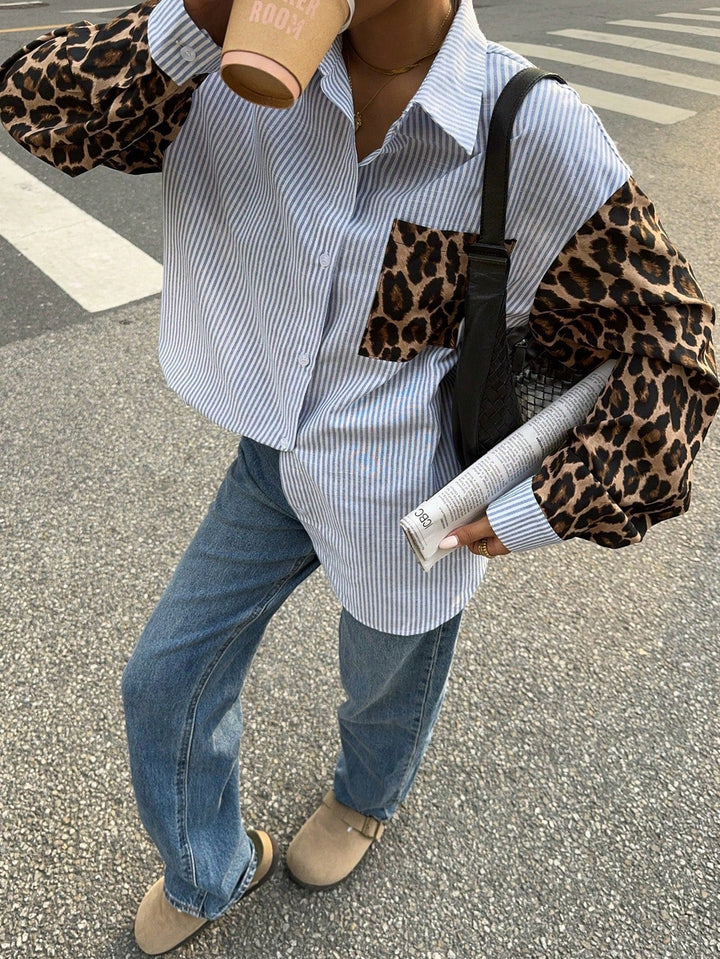 Gestreifte Damenbluse mit Löwendetails – Auffällig, Lässig & Streetstyle-tauglich