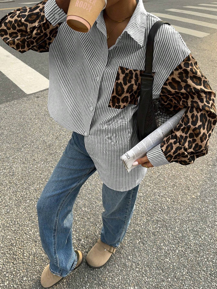 Gestreifte Damenbluse mit Löwendetails – Auffällig, Lässig & Streetstyle-tauglich