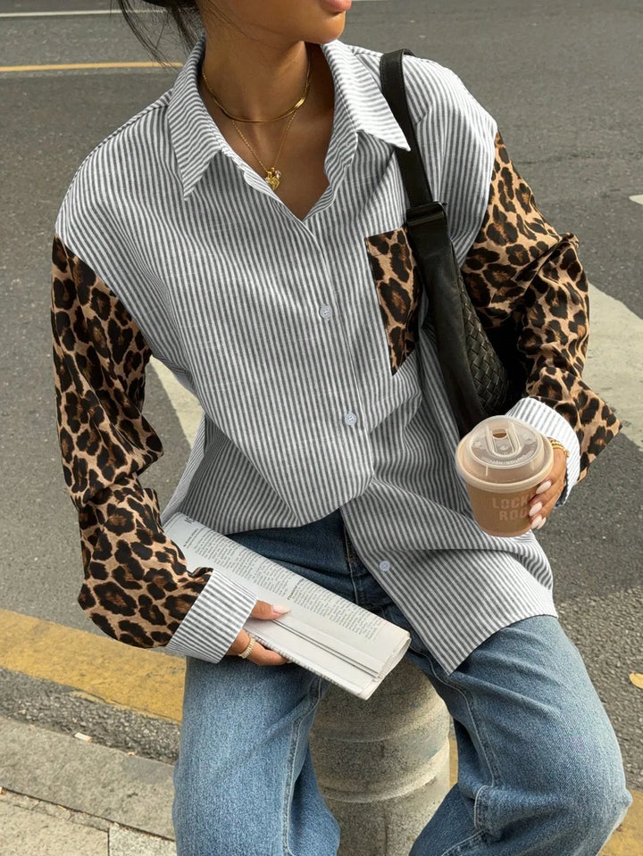 Gestreifte Damenbluse mit Löwendetails – Auffällig, Lässig & Streetstyle-tauglich