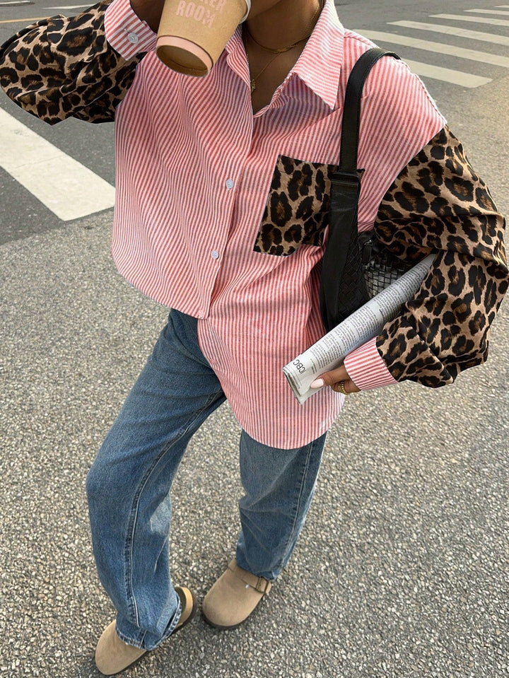 Gestreifte Damenbluse mit Löwendetails – Auffällig, Lässig & Streetstyle-tauglich