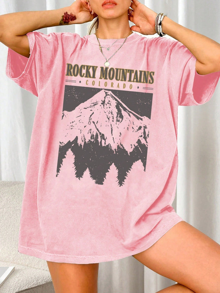 Oversized T-Shirt "Rocky Mountains" in Vintage-Zwart – Urban Streetstyle met Retro-Vibe
