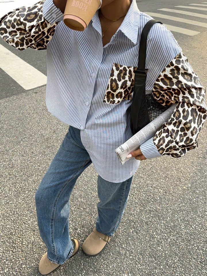Gestreifte Damenbluse mit Löwendetails – Auffällig, Lässig & Streetstyle-tauglich