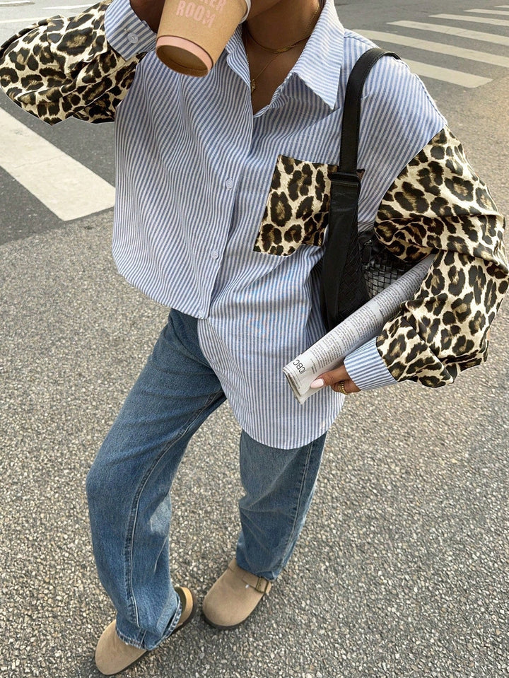 Gestreifte Damenbluse mit Löwendetails – Auffällig, Lässig & Streetstyle-tauglich