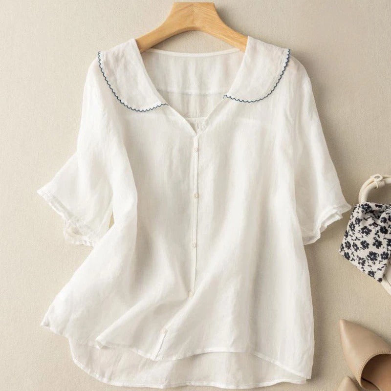 Joanna | Damen Kurzarm Top mit Knopfleiste vorne