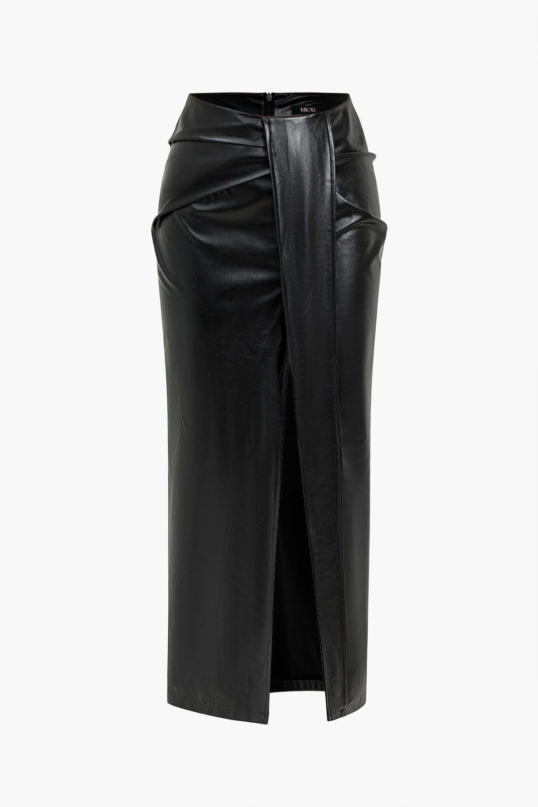 Dorle | Elegante kunstlederen midi-rok met wikkeloptiek en hoge split