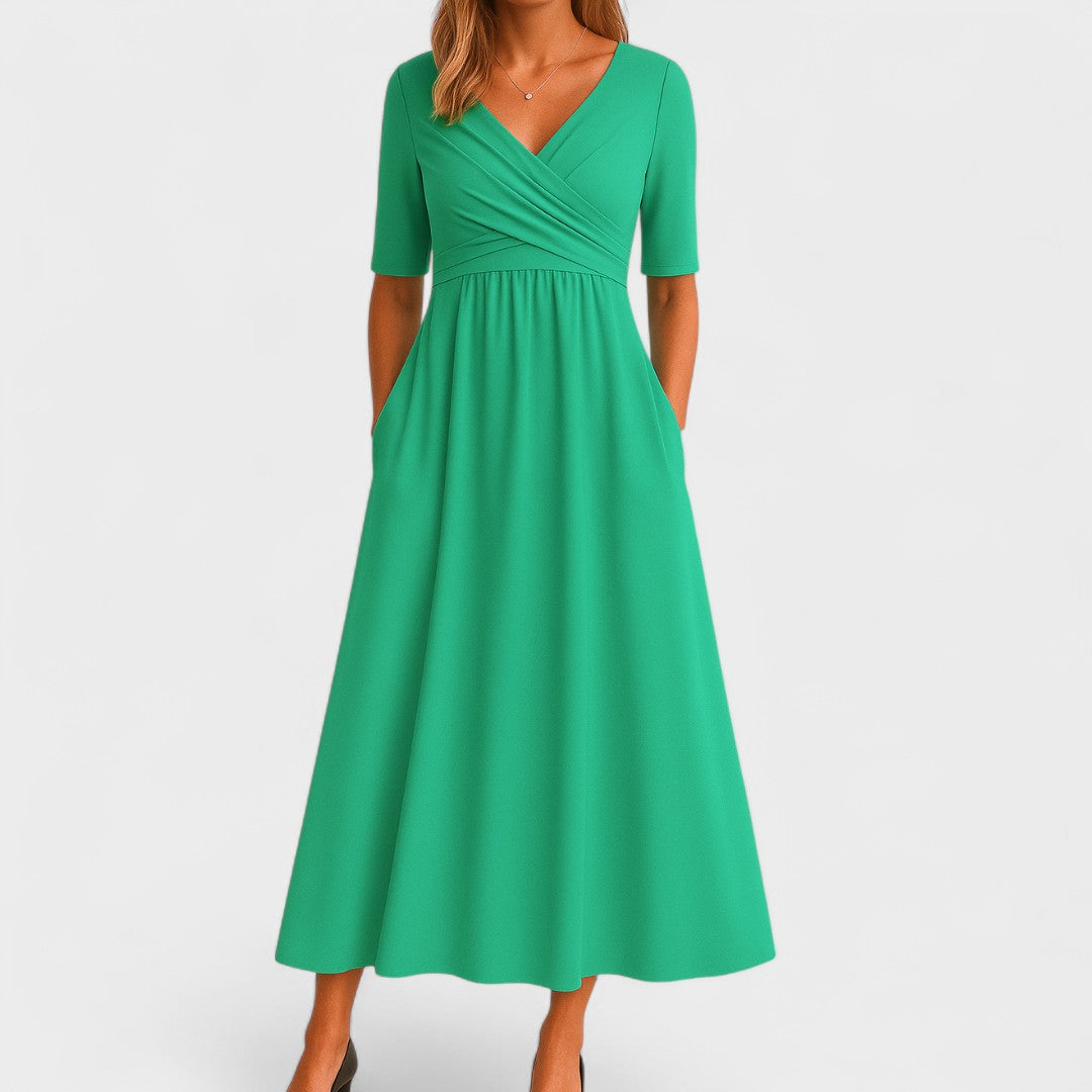 Jane | Damen V-Ausschnitt Maxikleid mit kurzen Ärmeln