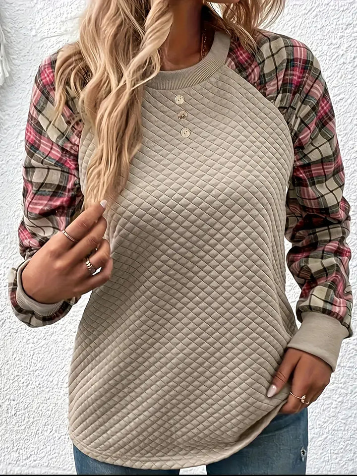 Babette™ Damenpullover mit Karierten Ärmeln