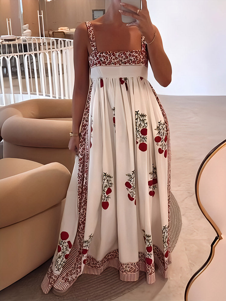 Maxikleid mit Schulterträgern im Boho-Stil & Empire-Schnitt – blumig & luftig
