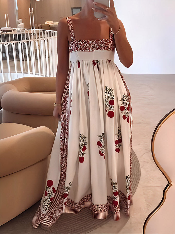 Maxikleid mit Schulterträgern im Boho-Stil & Empire-Schnitt – blumig & luftig