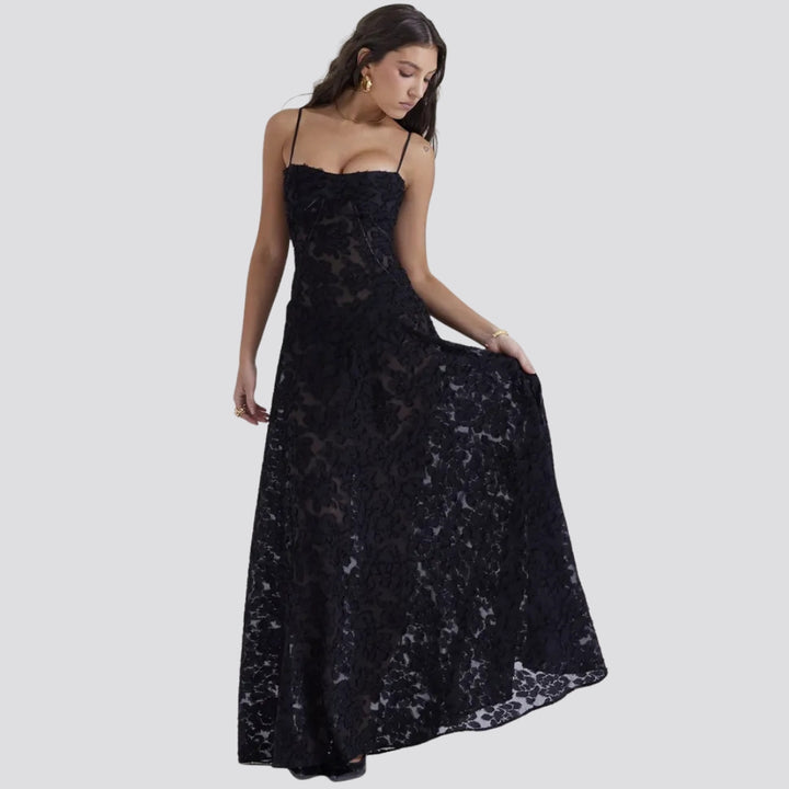 Maddy | Elegantes Damen-Maxikleid mit Spaghettiträgern & Blumenmuster