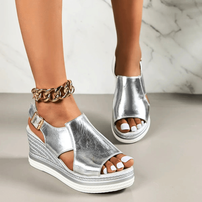 Charlotte | Dames Metallic Plateau Comfort Sandalen
