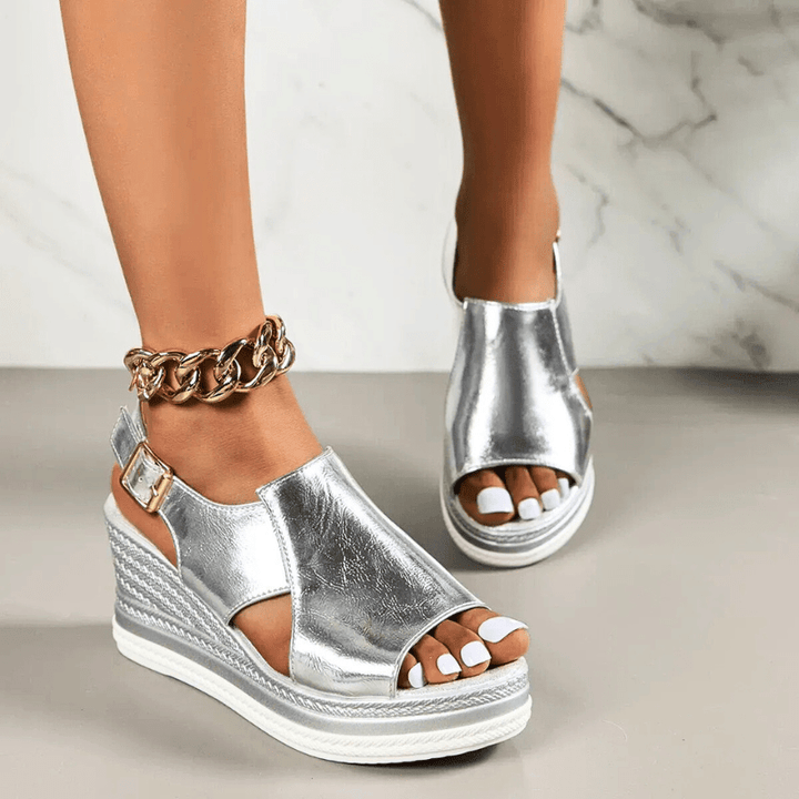 Charlotte | Dames Metallic Plateau Comfort Sandalen
