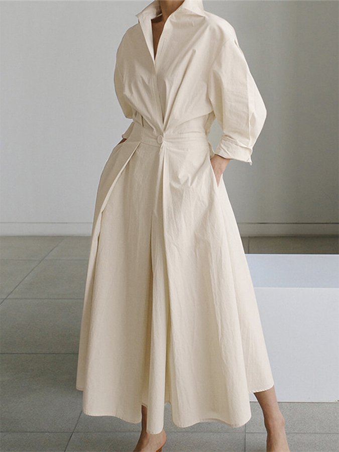 Faye | Damen Elegantes Hemdkleid mit Knopf und Taillengürtel